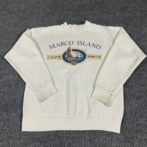 VTG Tultex Sweatshirt Men's Medium White Pullover Crew Neck Marco Island‎ Retro